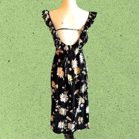 Patrons of Peace black midi wrap sundress daisy floral ruffles - Picture 4 of 15